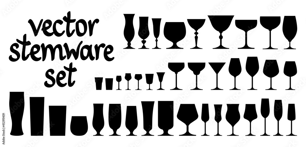 Stemware collection set. Vector isolated black elements for web ...