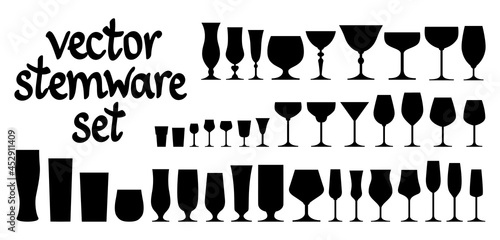 Wallpaper Mural Stemware collection set. Vector isolated black elements for web, culinary infographic, brochure, restaurant presentation Torontodigital.ca