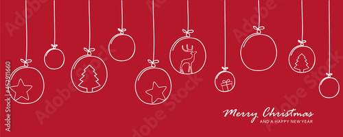red christmas card with tree balls decoration