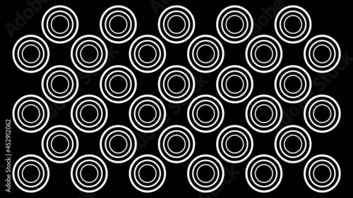 Abstract Pattern Background, White Symmetrical Circle Shapes, Black Background, 3D Illustration