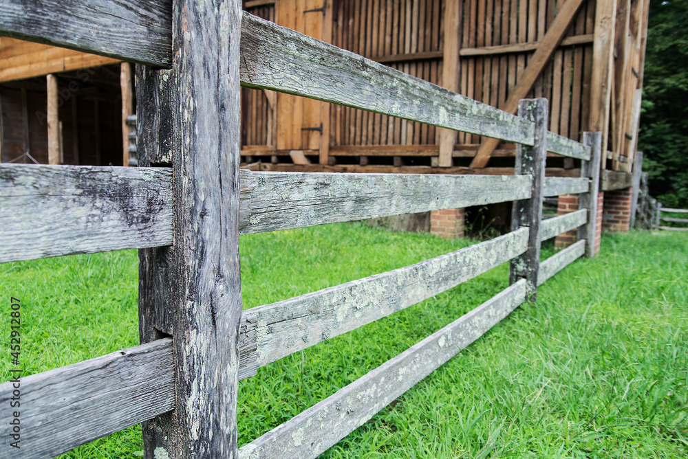 wooden vintage fencing in the farm yard