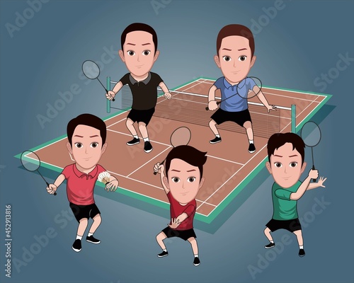 Cartoon carricature of a group by profession as a badminton player