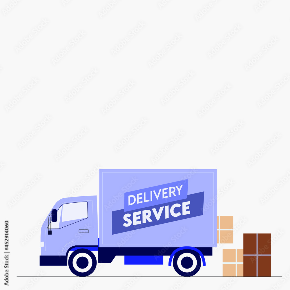 Truck delivery service Free shipping concept illustration, online shop delivery express flat design.