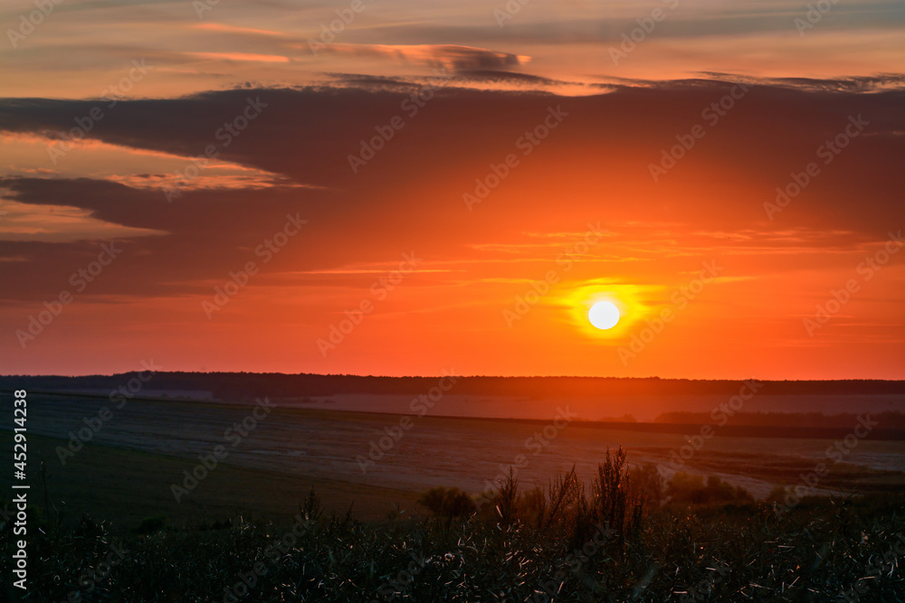 Red sunset over the fields in Central Russia Red sunset over the fields in Central Russia