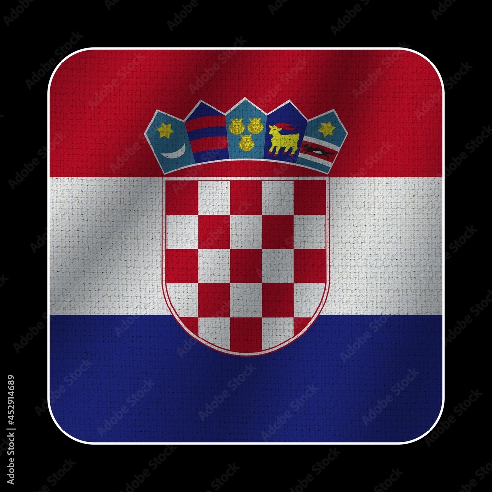 Croatia Square Flag, Fabric Pattern Texture, Black Background, 3D Illustration