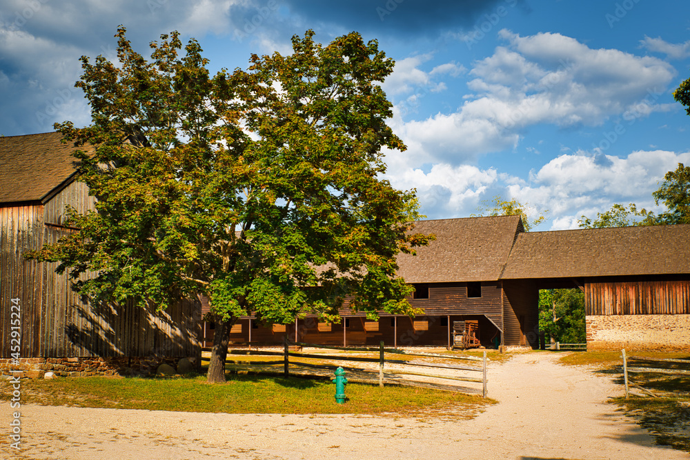 View of the Farm stables in Batsto village, located in the Pine Barrens, New Jersey, USA