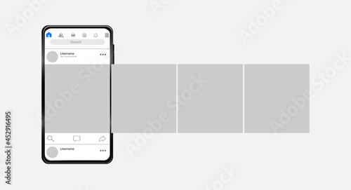 Smartphone with carousel interface post on social network. Vector illustration