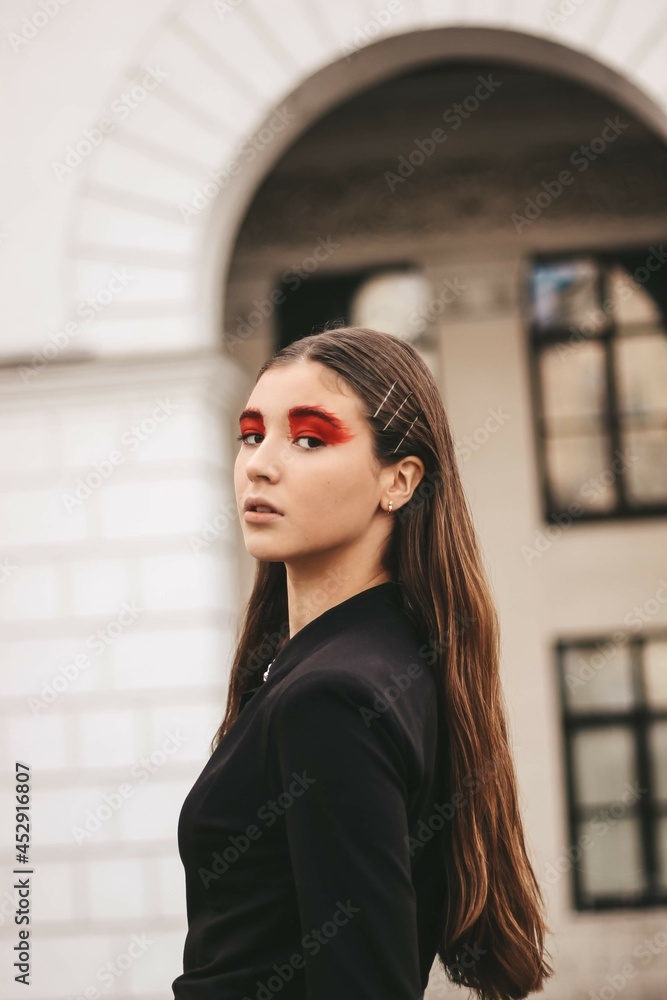 beautiful young girl model with bright red makeup. beautiful young girl model with bright red makeup.