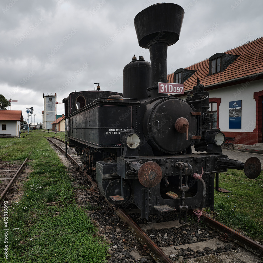 Old historic train depot black locomotive