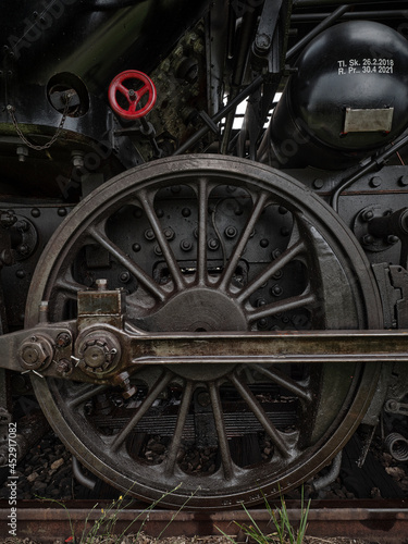 Old historic train depot locomotive wheel detail