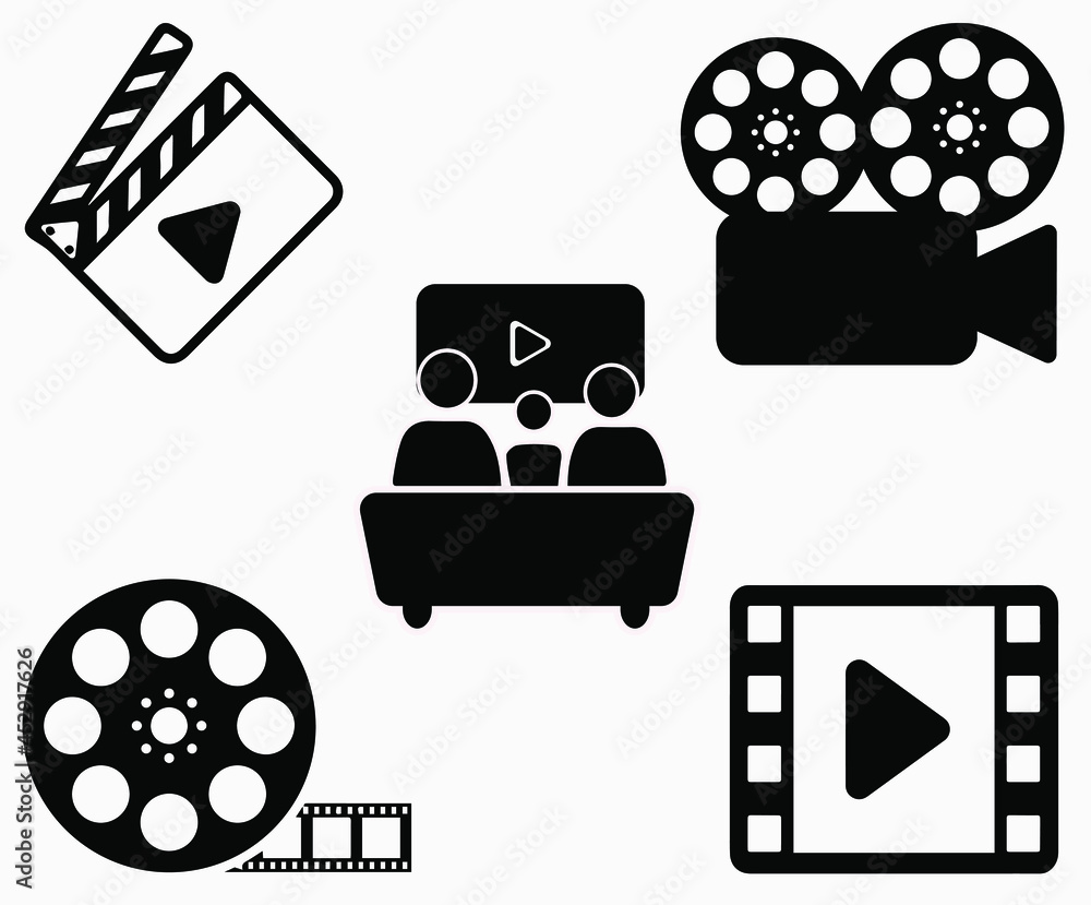 A set of movie icon illustration. collections of movie icons concept isolated A set of movie icon illustration. collections of movie icons concept isolated