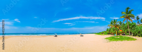 Beautiful sunny landscape panorama from Bentota Beach on Sri Lanka.