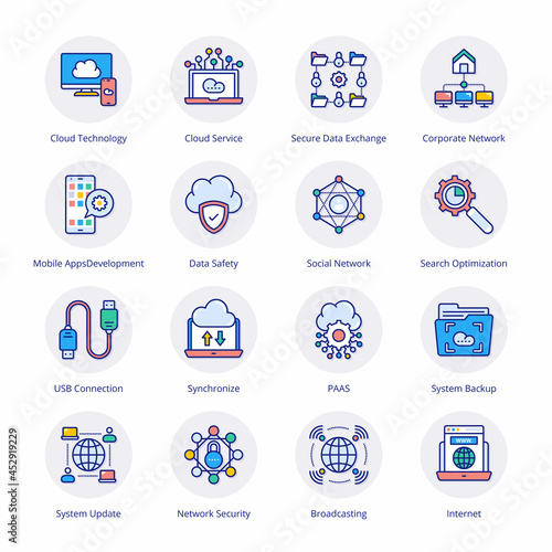 Cloud Computing Network Flat Circle Icons - Vectors