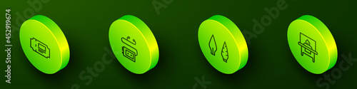 Set Isometric line Museum ticket, audio guide, Stone age arrow head and Glass showcase for exhibit icon. Vector