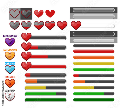 Heart HP MP Gauge and Bars with the Status Condition for game or something else