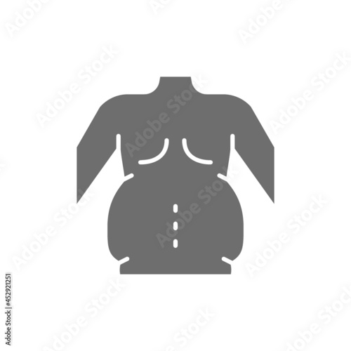 Thick sides, obesity, adiposity, belly grey icon.