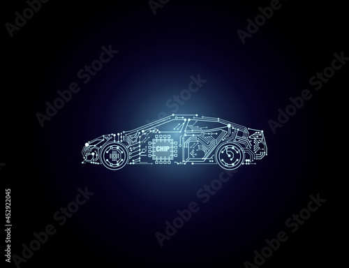 computer chip in a modern car illustration