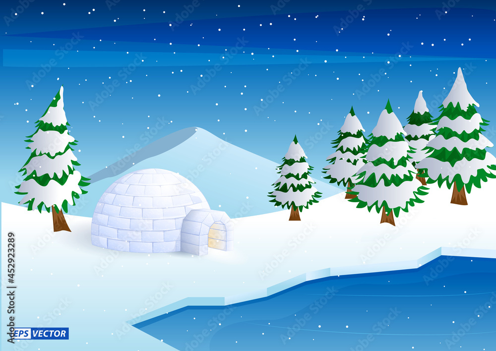 Fototapeta premium realistic igloo dome or igloo ice house cartoon style or snow ice home of the eskimos. eps vector