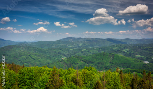 Fototapeta Naklejka Na Ścianę i Meble -  Beautiful landscape of the Silesian Beskids from Czantoria Wielka mountain. Poland