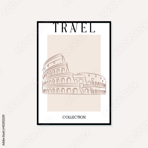 Hand drawn line art travel vector poster. Bohemian Minimal, boho style and natural wall art for print, cover, wallpaper.
