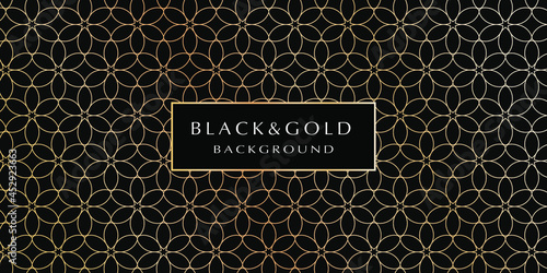 Black and gold background. Abstract luxury background with gold floral pattern on a black background for your design. Modern design of sites, posters, banners, postcards, printing, EPS10 vector
