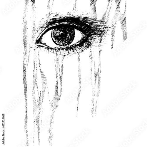 Graphic image of eye. Expressive eye in flowing texture. Vector Illustration