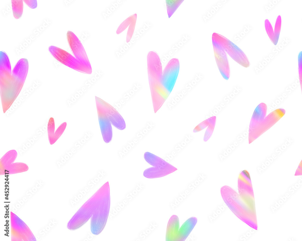 Abstract Hand Drawing Cute Hearts Seamless Pattern with Isolated Background