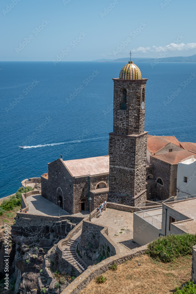 The church of Castelsardo with the colorful dome