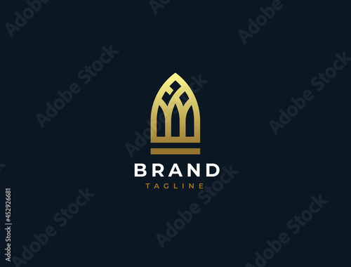 Church stained glass window. Vector logo design.

