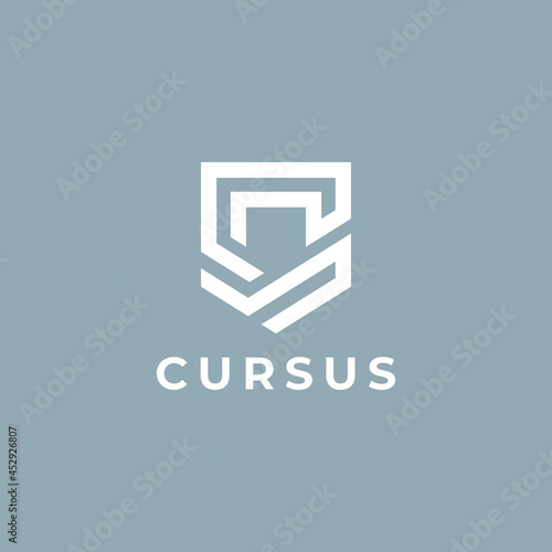 Letter C shield monogram. Elegant minimal logo design. 
