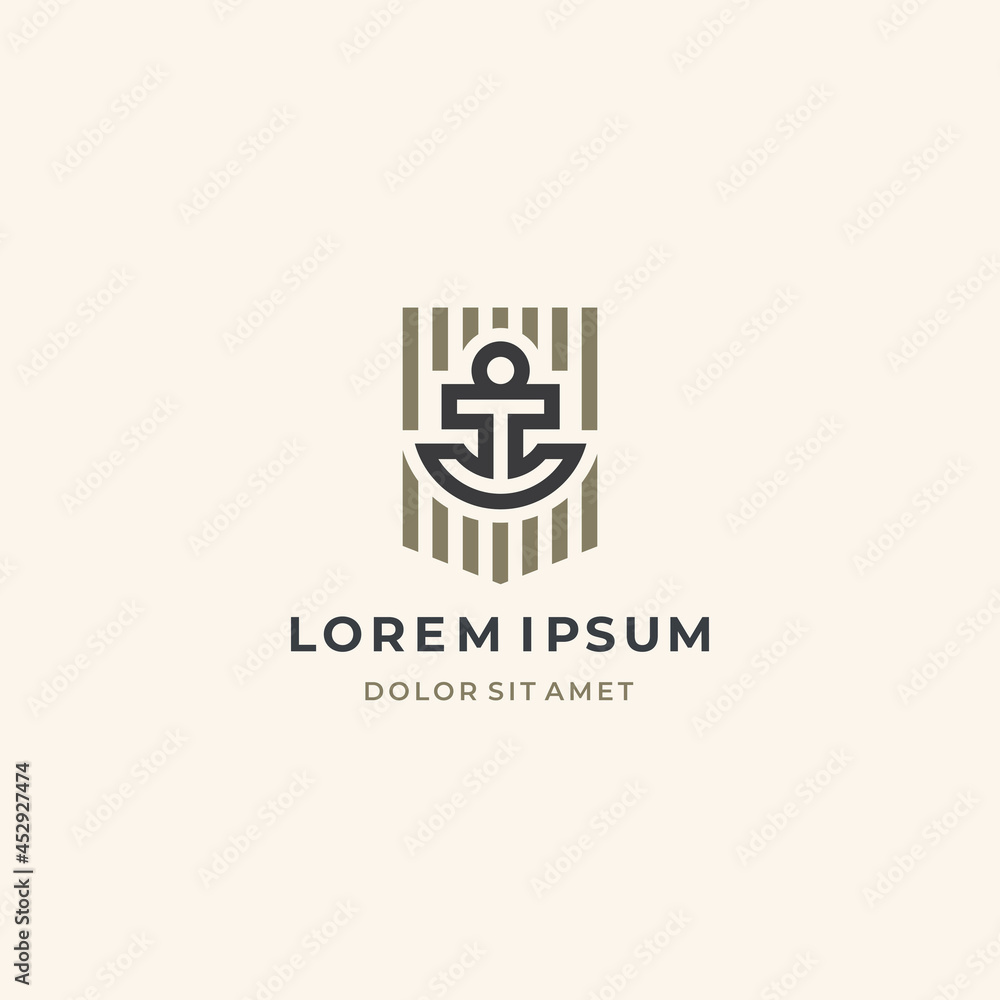 Anchor logo icon design template. Line anchor shield vector logotype. Anchor logo icon design template. Line anchor shield vector logotype.