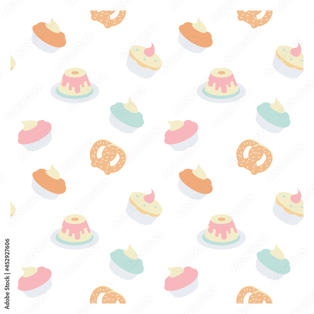 colorful seamless pattern with cupcakes