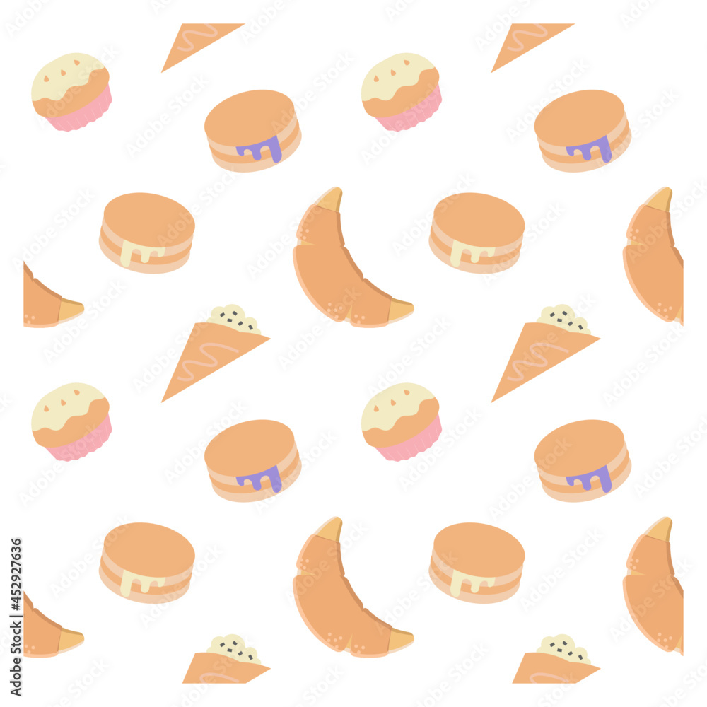 seamless pattern with cupcakes and pancakes