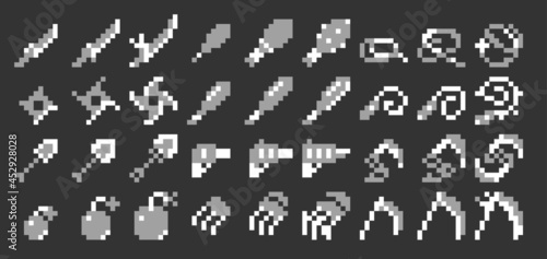 Pixel art vector game weapon icon set 2

