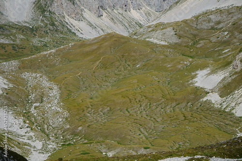 Glacier furrows over Campo Imperatore mountains, Gran Sasso, Abruzzo, Italy