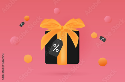 Loyalty program 3d. Advertising promotion and profitable discount. Loyal sale and a gift with a coupon price tag, cashback refund. Purchase, payment with a percentage of the bonus. Vector illustration