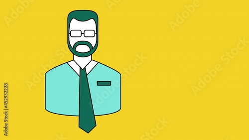 4k video of cartoon male character on yellow background. photo