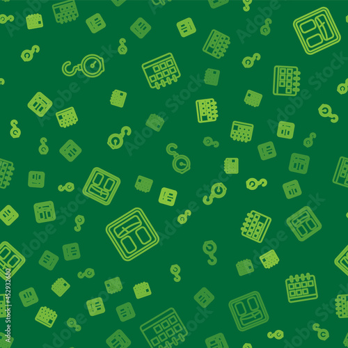 Set line Hand scale spring mechanical, Bathroom scales and Calendar on seamless pattern. Vector