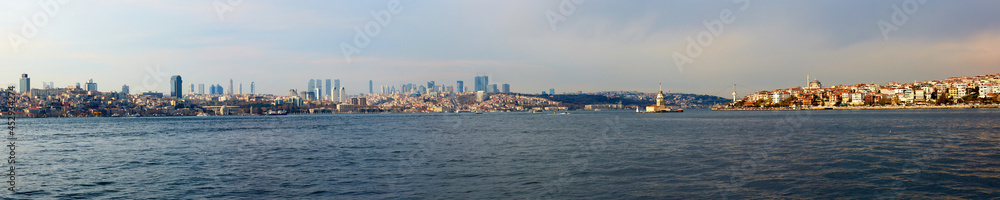 Sea view to Istanbul.Asian and Europe coasts. Ferry boat trip