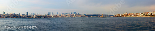 Sea view to Istanbul.Asian and Europe coasts. Ferry boat trip