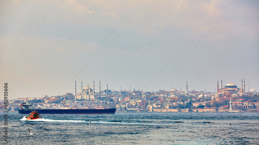 Panorama of Istanbul with Hagia Sophia, Blue Mosque, Turkey