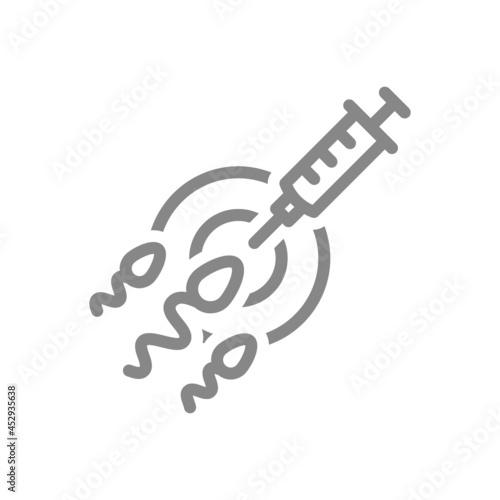 Medical syringe with egg and sperm line icon. Artificial insemination, in vitro fertilization, injection