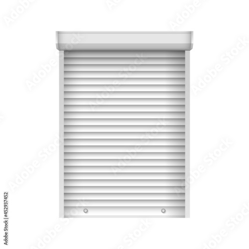Horizontal closed window blind. Realistic plastic jalousie. Vector window shutter mockup for interior decoration design