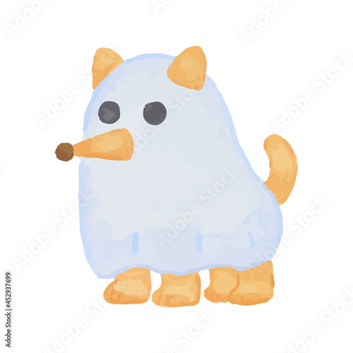 色鉛筆で手描き風　ハロウィンの仮装した犬イラスト
