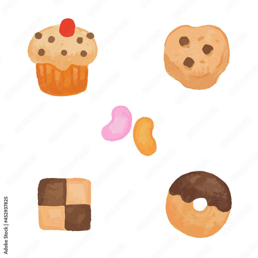 Vecteur Stock 色鉛筆で手描き風 ハロウィンのお菓子イラストセット 焼き菓子 Adobe Stock