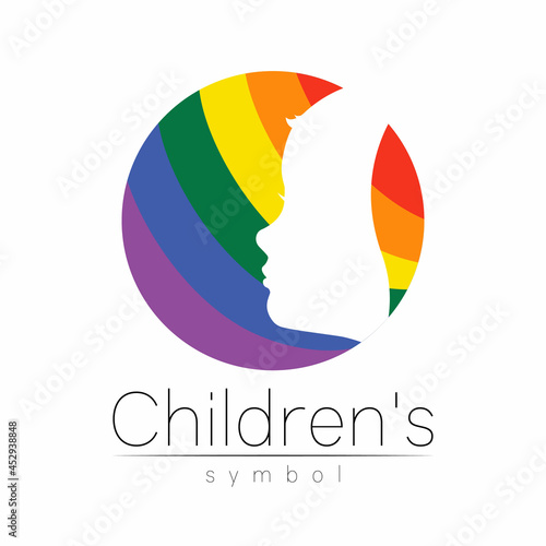 Children Vectot Logo Care Sign or Symbol. Silhouette profile human head. Concept logo for people, children, autism, kids, therapy, clinic, education. Template symbol modern design isolated on white