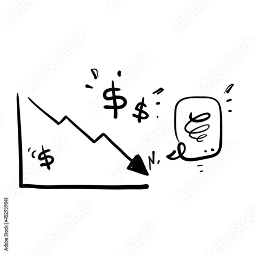 hand drawn doodle financial graph down icon illustration vector isolated