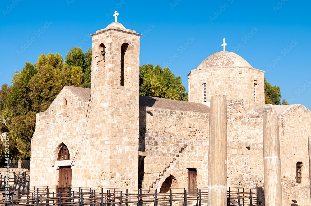 St Pauls Column and Agia Kyriaki Basilica (Saranta Kolones archaeological site) in Paphos, Cyprus