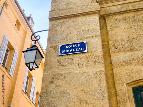 Cours Mirabeau street sign in Aix-en-Provence, France photo