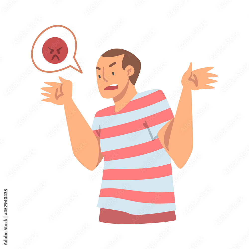 Young Angry Man Character Expressing Discontent in Social Media with Furious Face Vector Illustration Young Angry Man Character Expressing Discontent in Social Media with Furious Face Vector Illustration